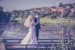 Wedding couple on bridge